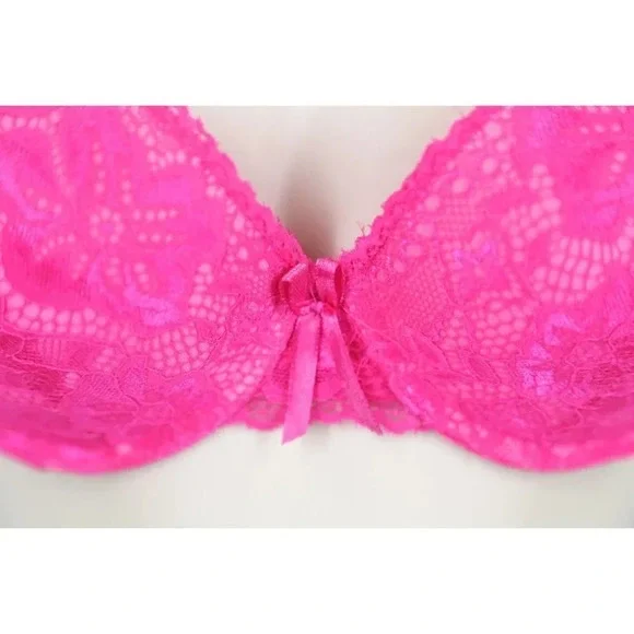 VS Bombshell Inspired Adds 2 Cups Ultimate Pushup Bra 34C Dark Pink Lace - Picture 8 of 9